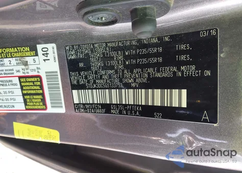 2016 Toyota Sienna Le 7 Passenger z USA, uszkodzony, nr VIN 5TDJK3DC5GS133753